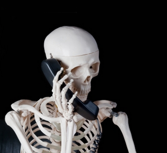 skeleton on phone